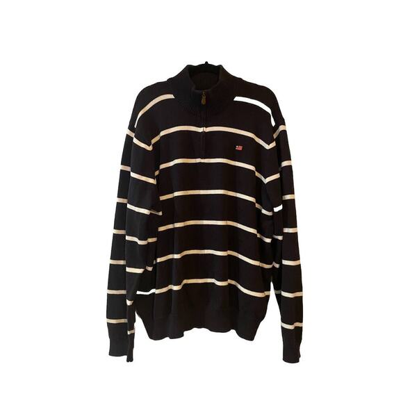 Vintage Polo Jeans Co Ralph Lauren 1/4 Zip Navy Ribbed Sweater Pullover USA Flag - Picture 1 of 5